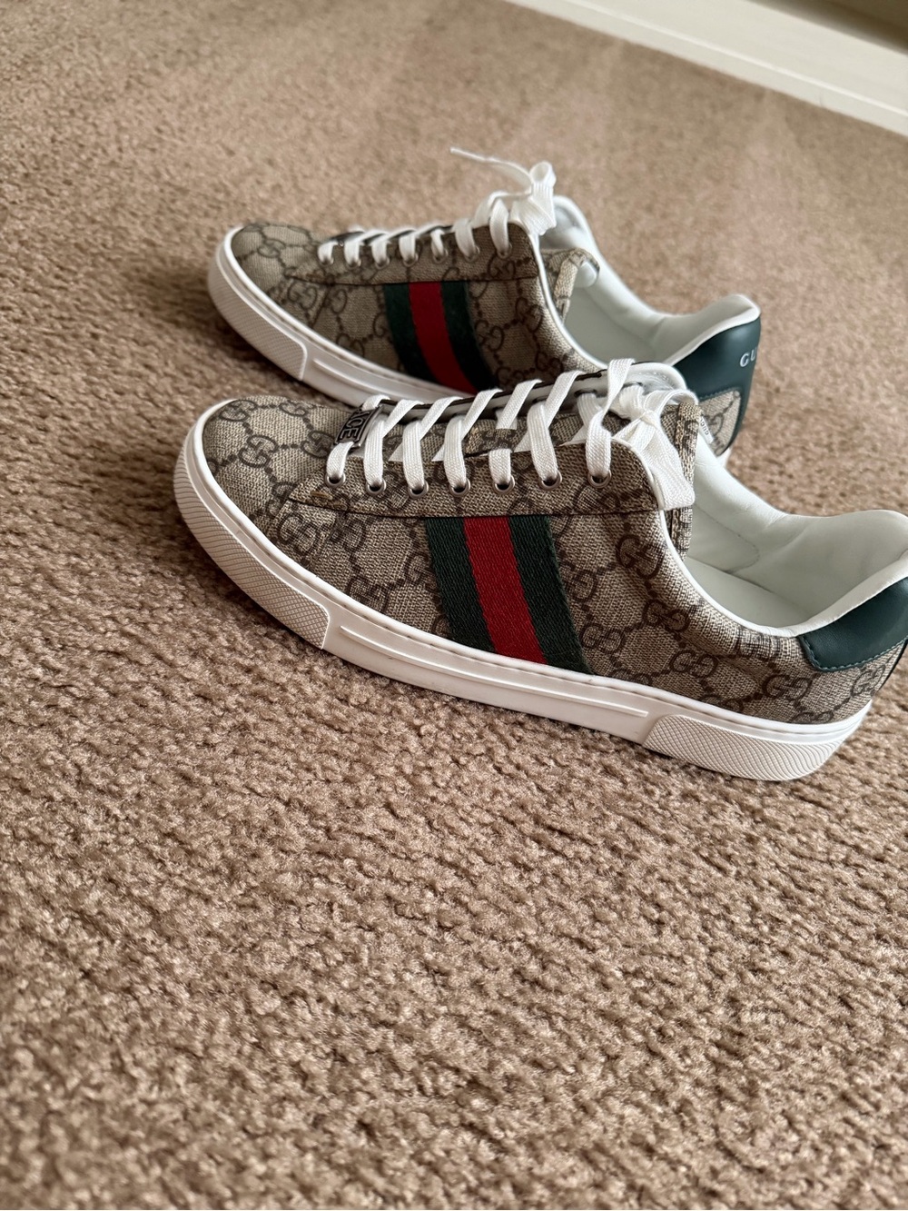 Gucci GG Canvas Ace Sneaker with Green and Red Web Stripe